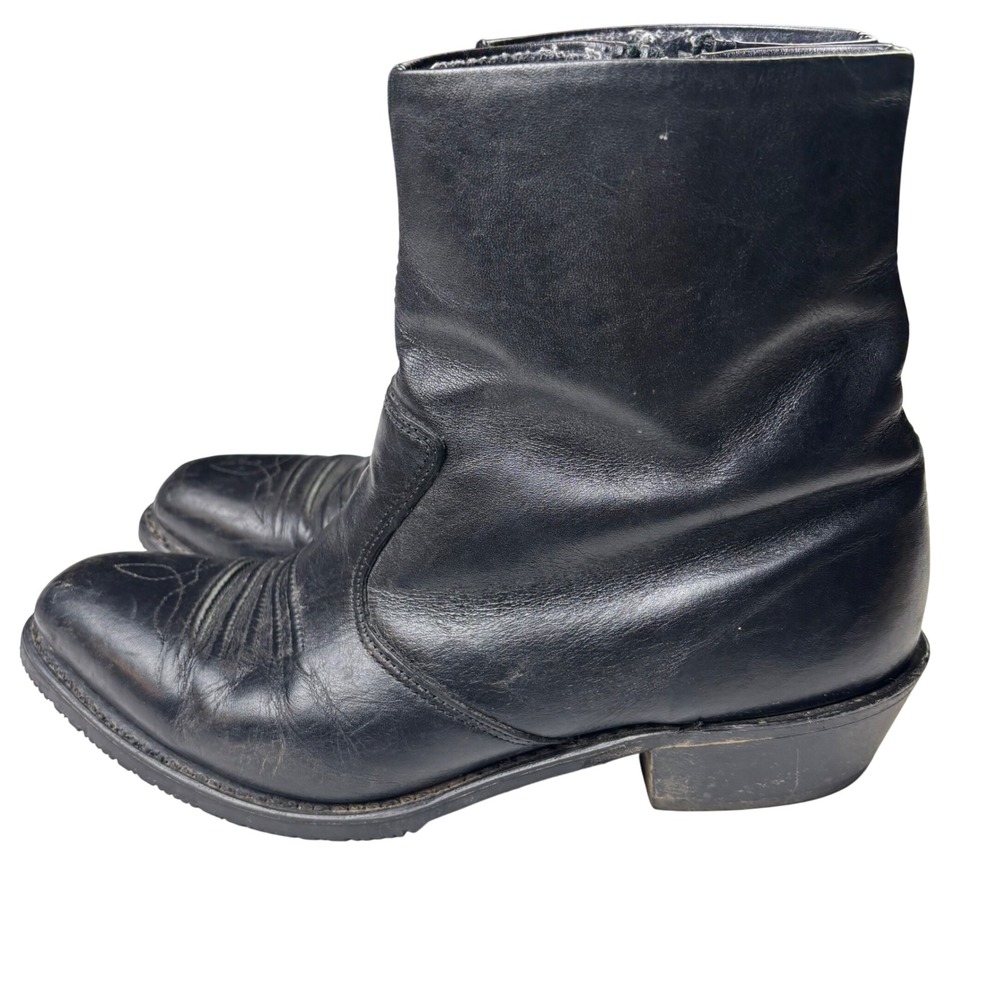 Double H Western Zip‎ Boots Mens Size 9.5 Black Leather Cowboy Short Boots 1712 - Picture 3 of 12